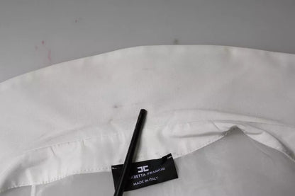 Elisabetta Franchi White Sheer Collared Buttoned Long Sleeves Top by Elisabetta Franchi