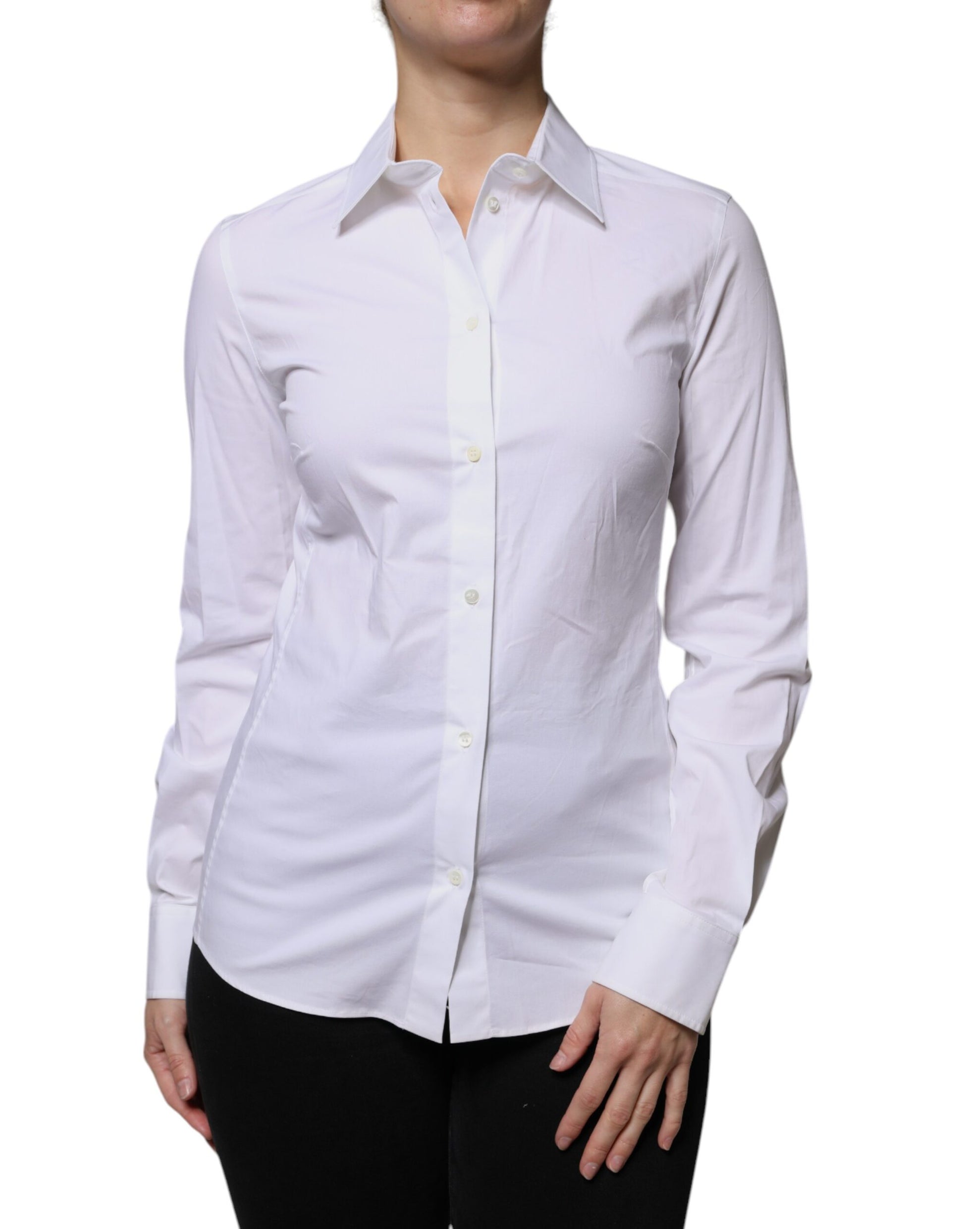 Dolce & Gabbana White Cotton Collared Long Sleeves Shirt Top by Dolce & Gabbana