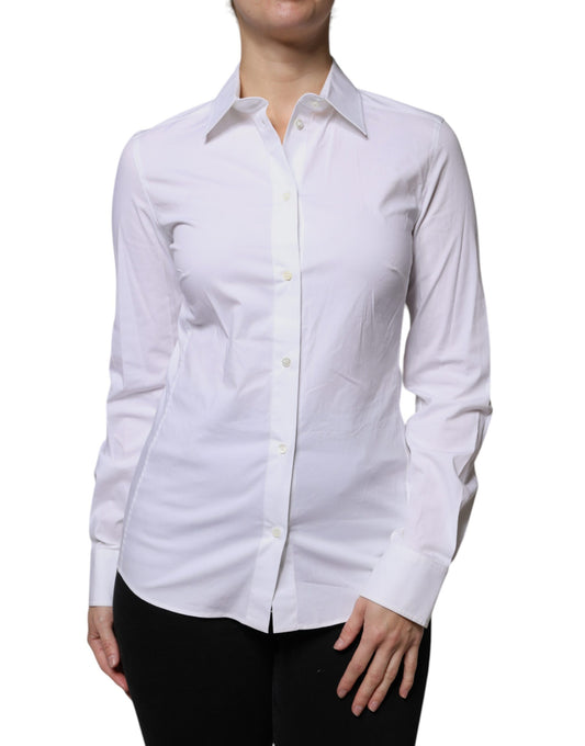 Dolce & Gabbana White Cotton Collared Long Sleeves Shirt Top by Dolce & Gabbana