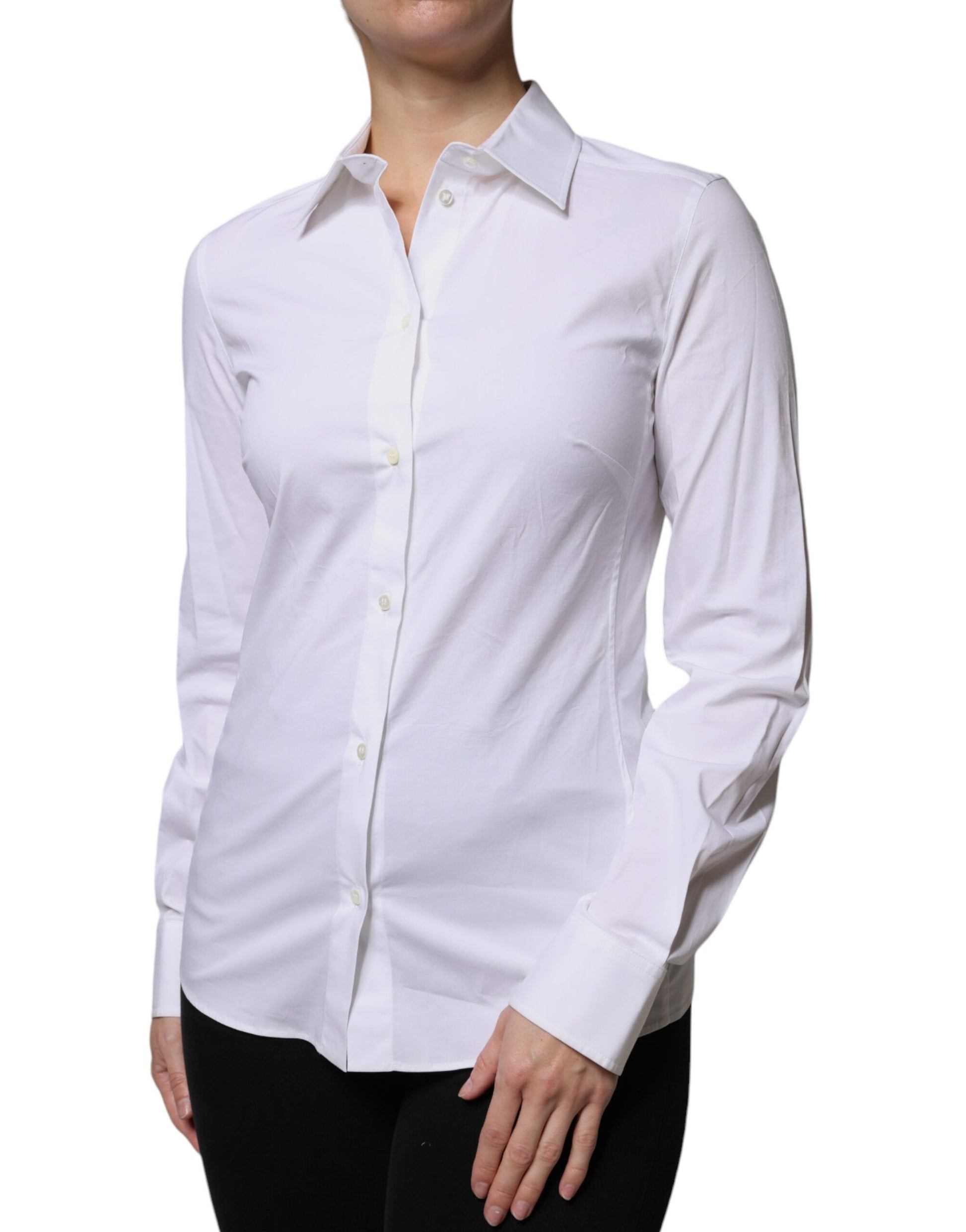 Dolce & Gabbana White Cotton Collared Long Sleeves Shirt Top by Dolce & Gabbana