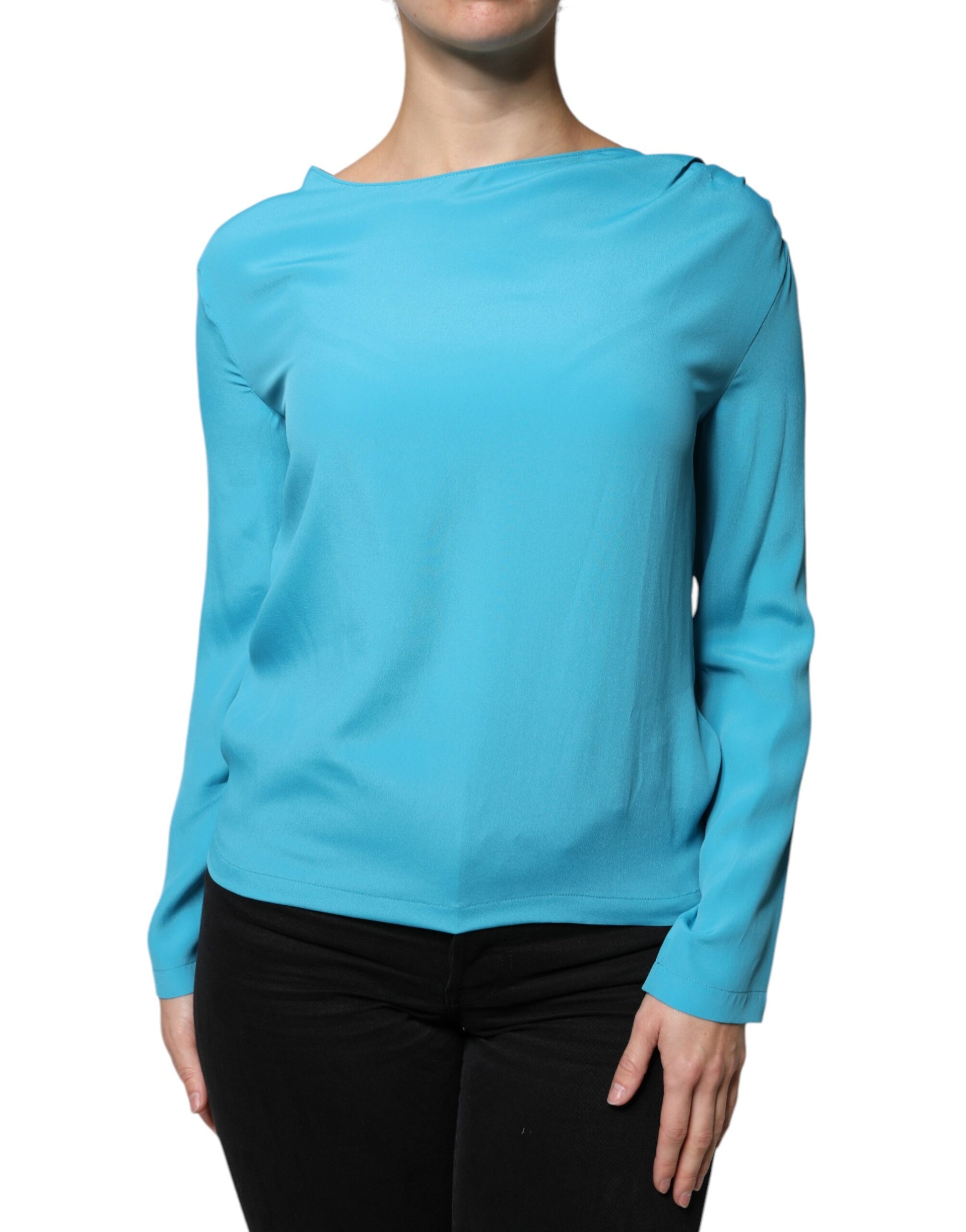 Boutique Moschino Blue Round Neckline Long Sleeves Blouse Top by Boutique Moschino