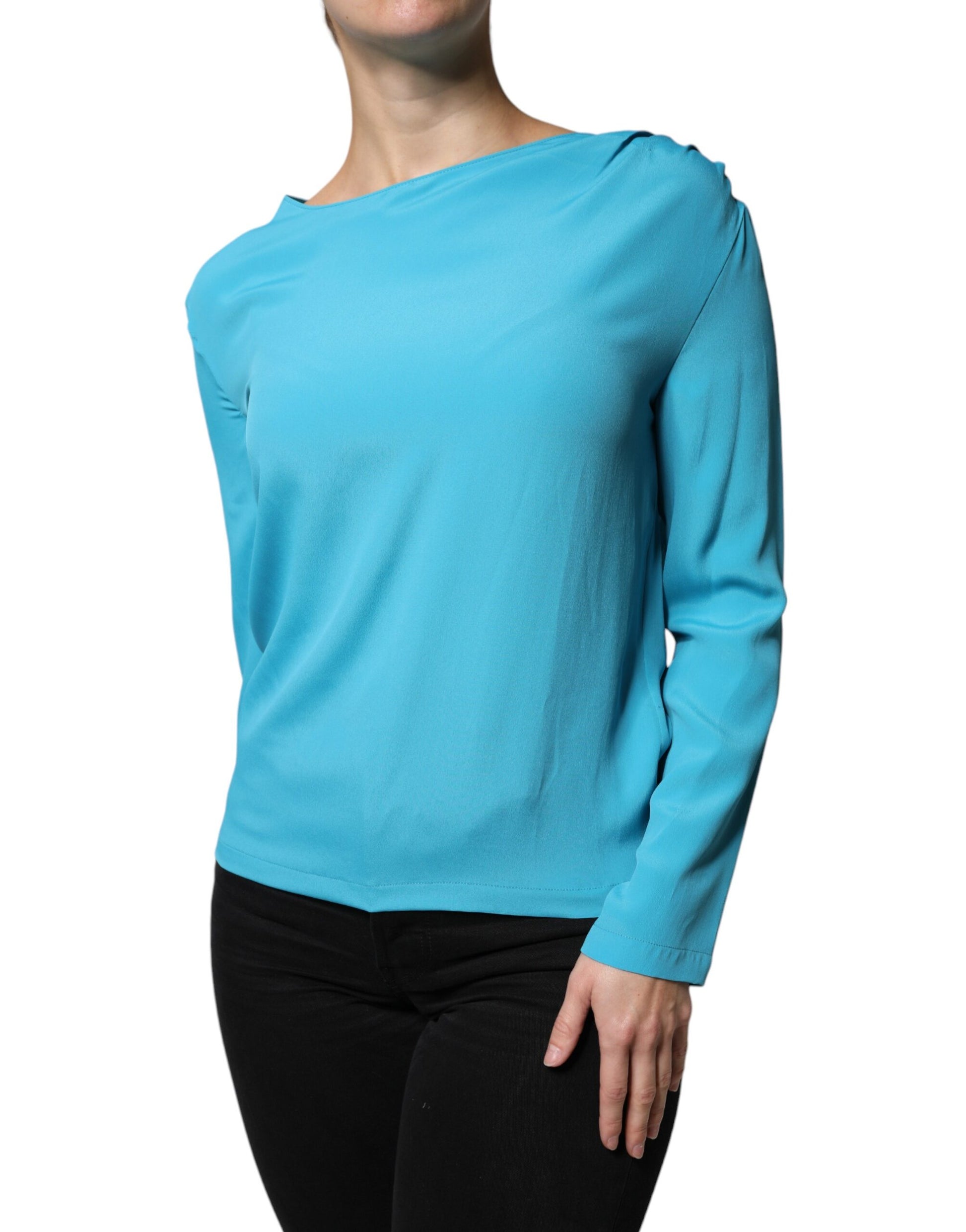 Boutique Moschino Blue Round Neckline Long Sleeves Blouse Top by Boutique Moschino