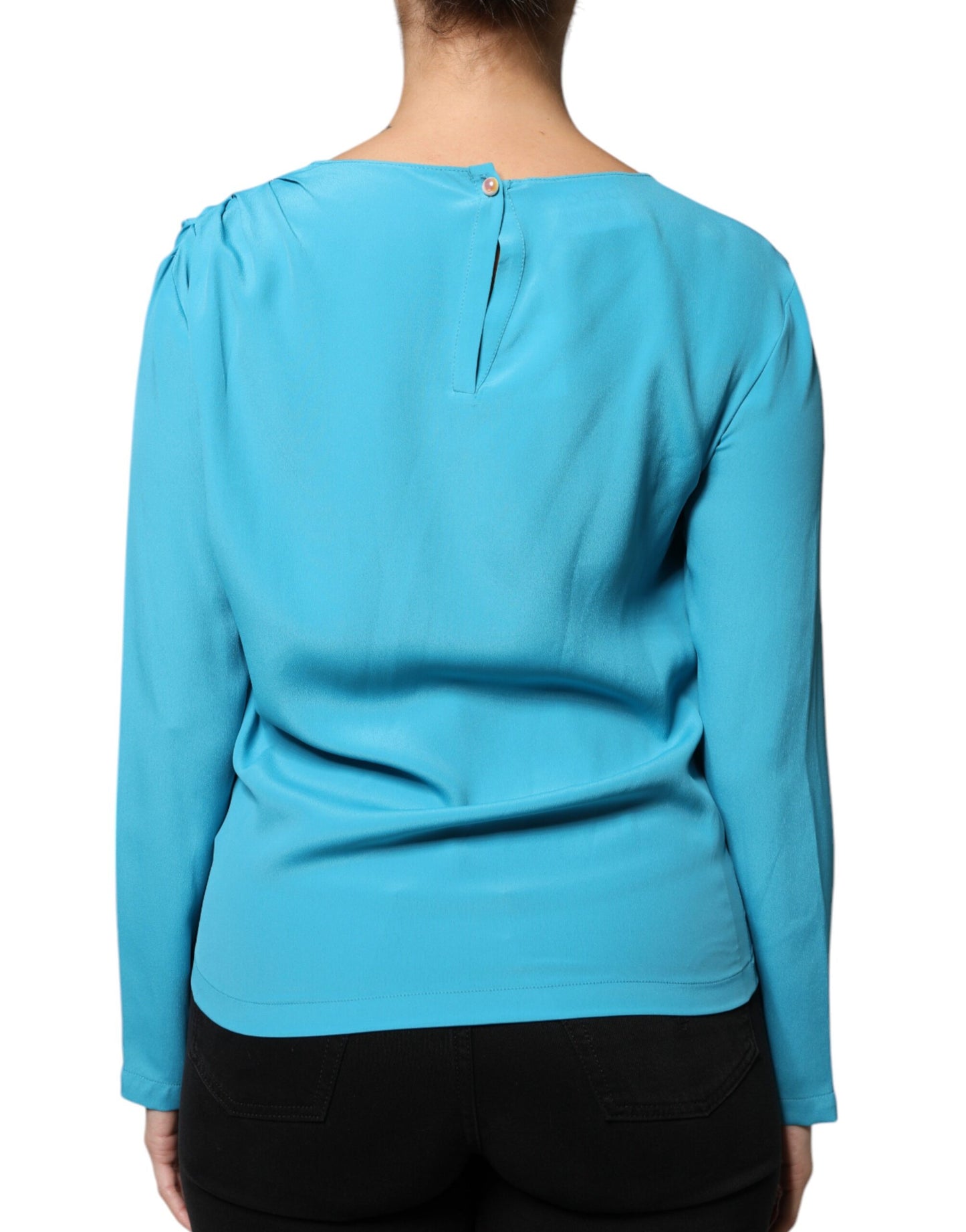 Boutique Moschino Blue Round Neckline Long Sleeves Blouse Top by Boutique Moschino