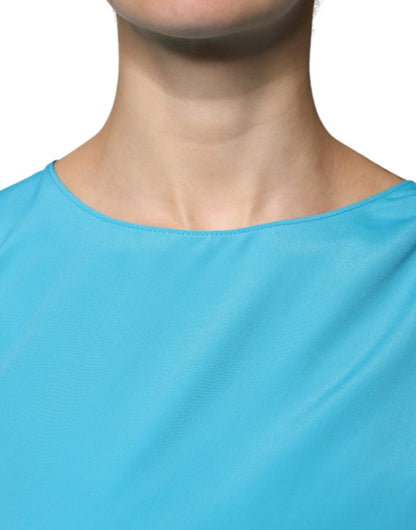Boutique Moschino Blue Round Neckline Long Sleeves Blouse Top by Boutique Moschino