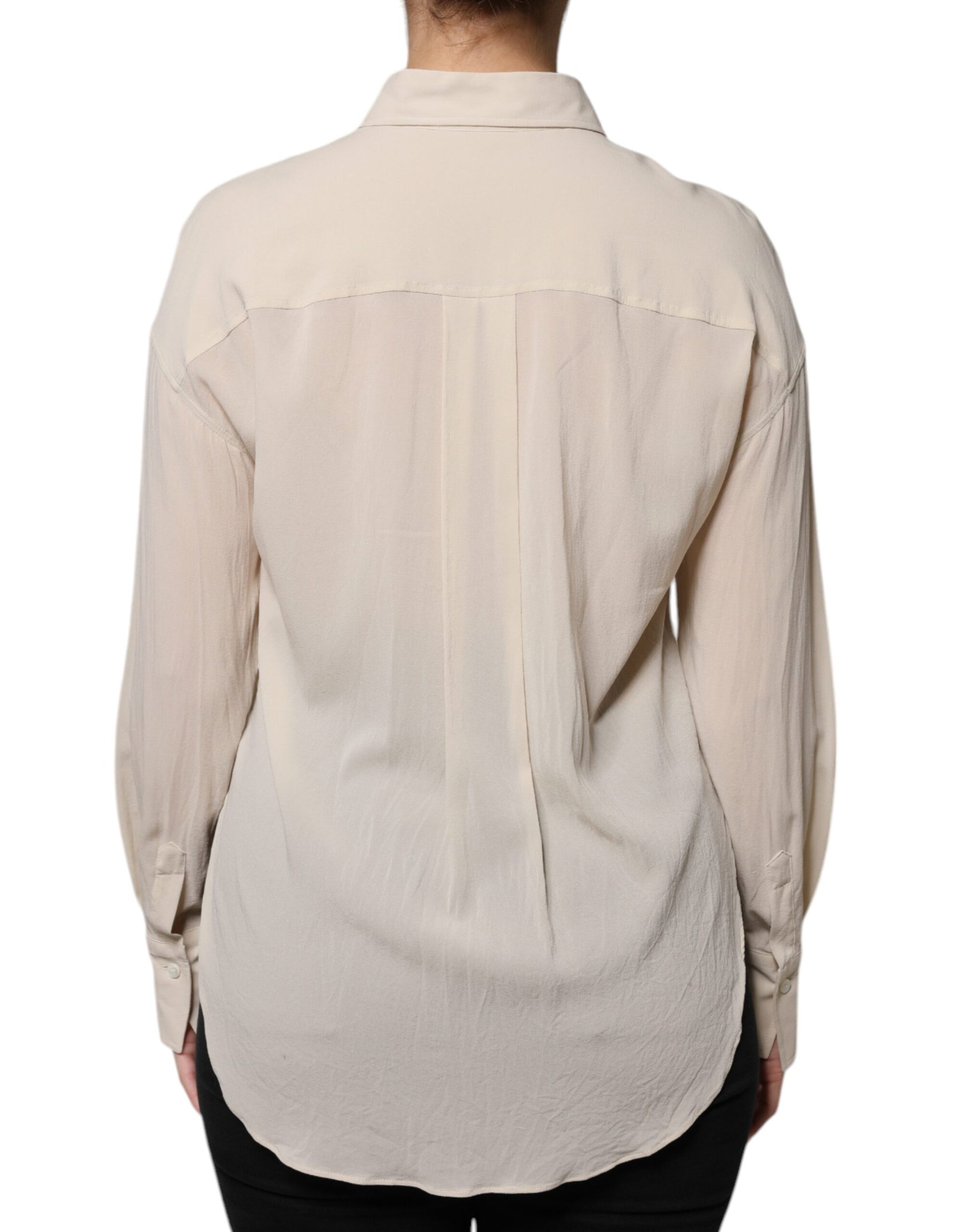 Brunello Cucinelli Beige Silk Blend Collared Button Down Top by Brunello Cucinelli