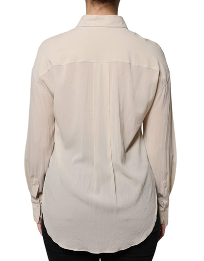 Brunello Cucinelli Beige Silk Blend Collared Button Down Top by Brunello Cucinelli