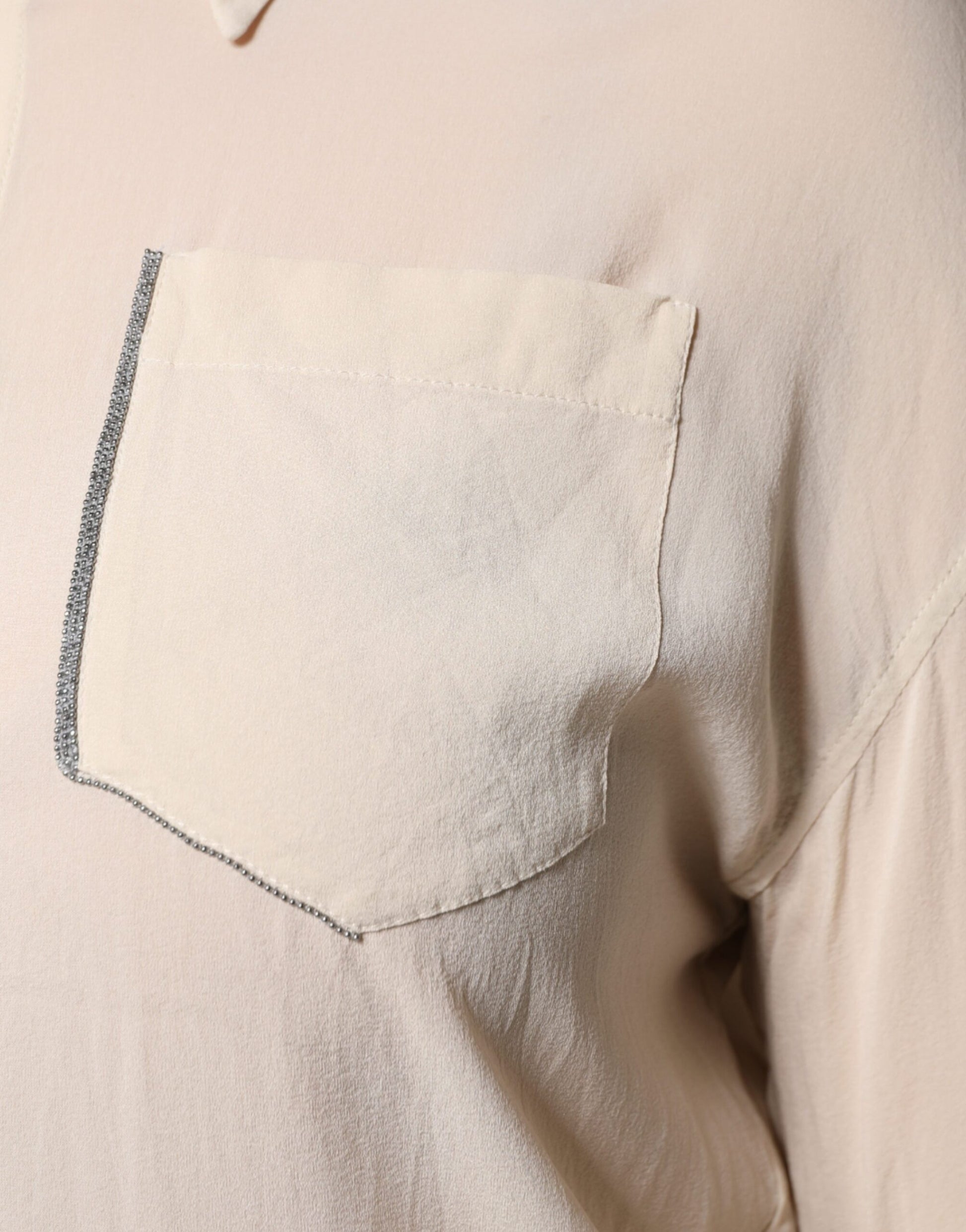 Brunello Cucinelli Beige Silk Blend Collared Button Down Top by Brunello Cucinelli