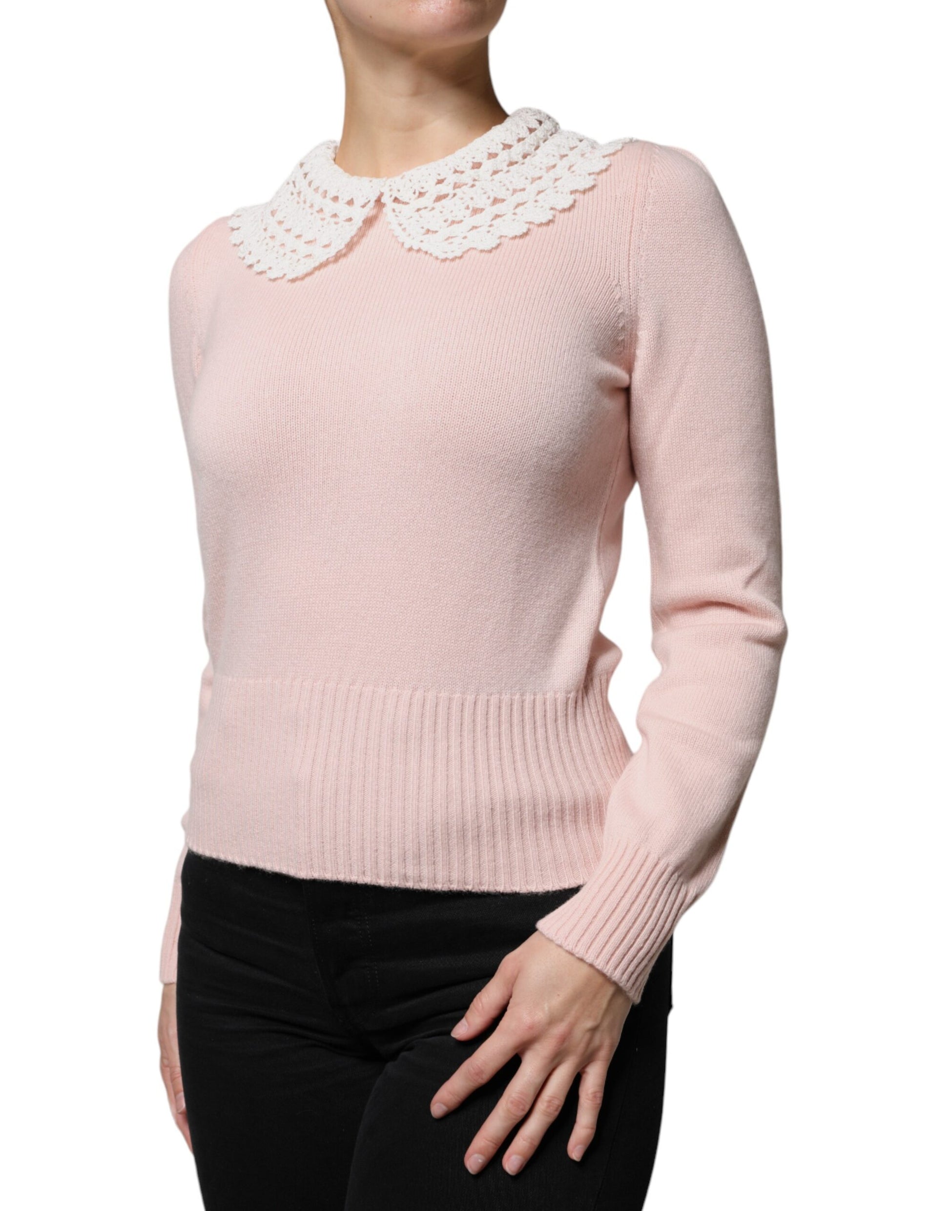 Dolce & Gabbana Pink Cashmere Collar Knitted Long Sleeves Top by Dolce & Gabbana