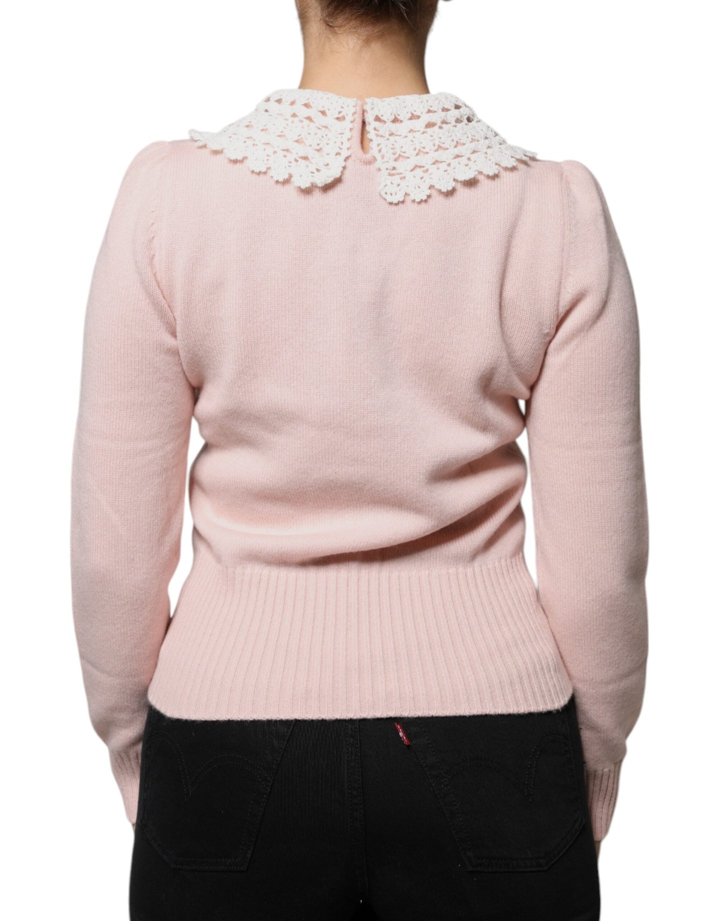 Dolce & Gabbana Pink Cashmere Collar Knitted Long Sleeves Top by Dolce & Gabbana