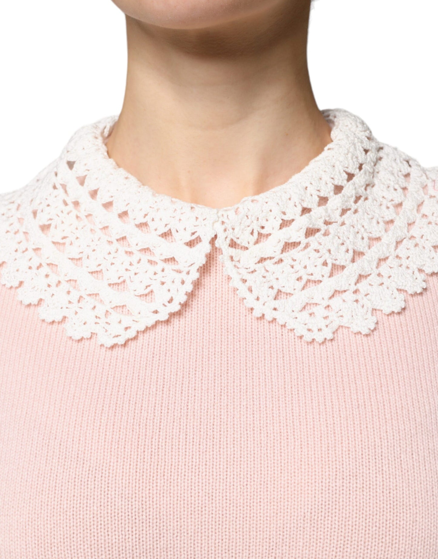Dolce & Gabbana Pink Cashmere Collar Knitted Long Sleeves Top by Dolce & Gabbana