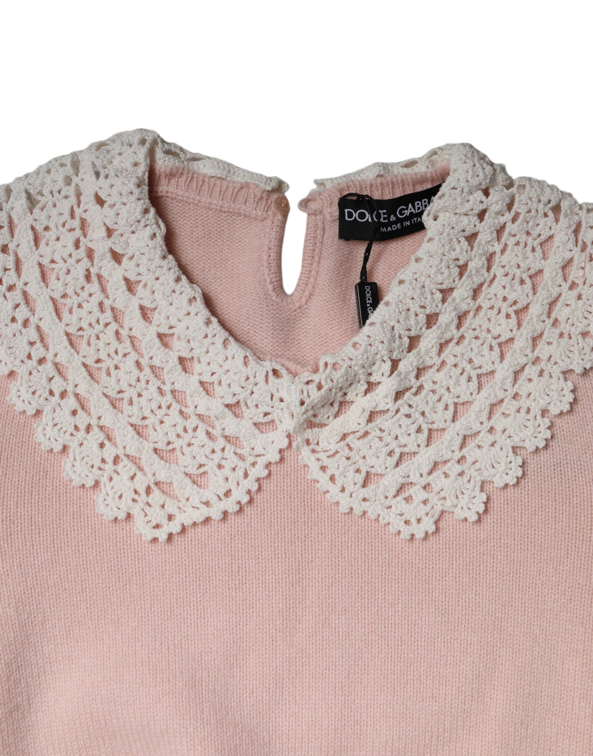 Dolce & Gabbana Pink Cashmere Collar Knitted Long Sleeves Top by Dolce & Gabbana