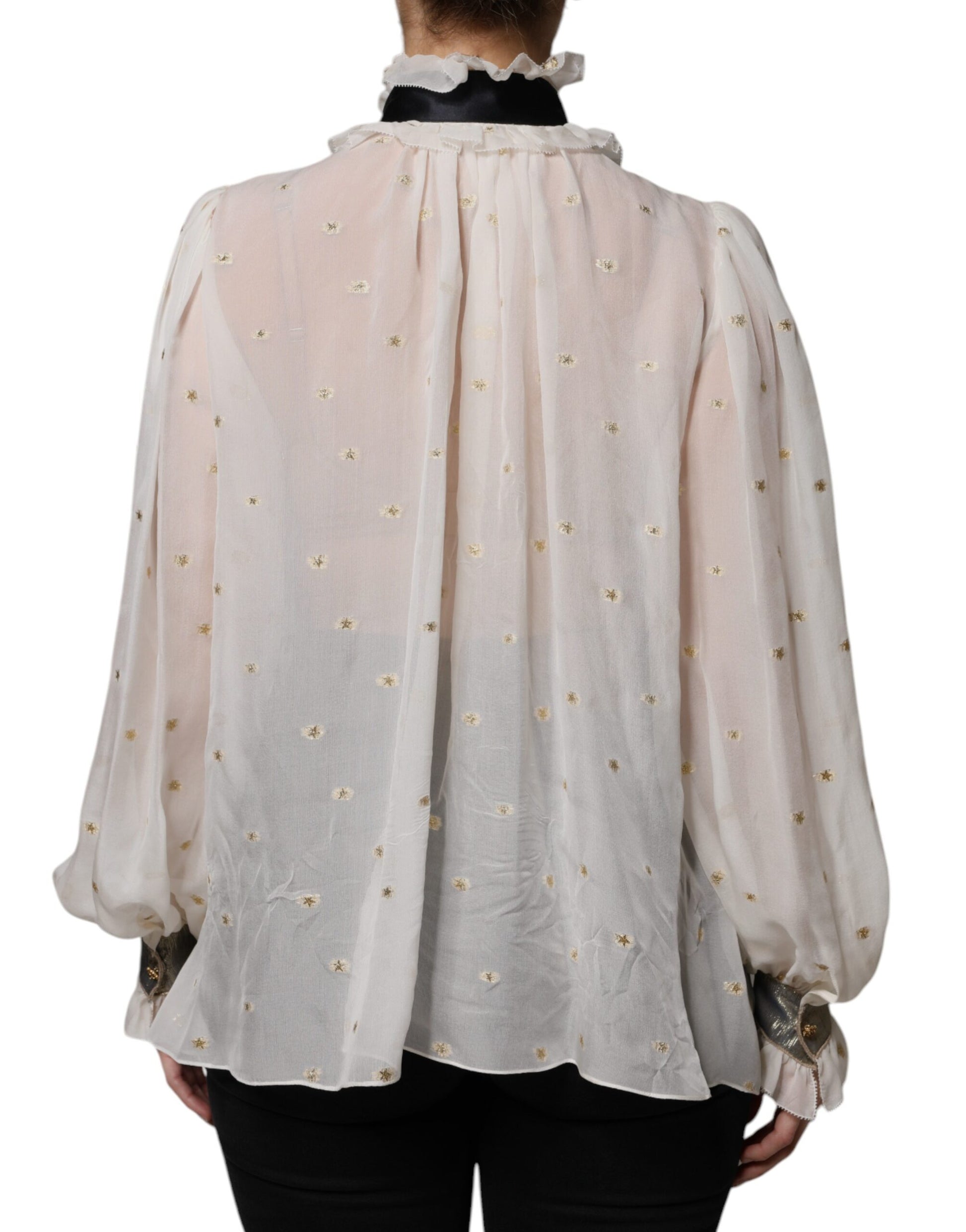 Dolce & Gabbana Off White Silk Blend Ascot Collar Blouse Top by Dolce & Gabbana