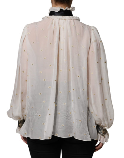 Dolce & Gabbana Off White Silk Blend Ascot Collar Blouse Top by Dolce & Gabbana