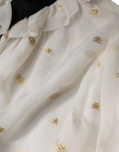 Dolce & Gabbana Off White Silk Blend Ascot Collar Blouse Top by Dolce & Gabbana