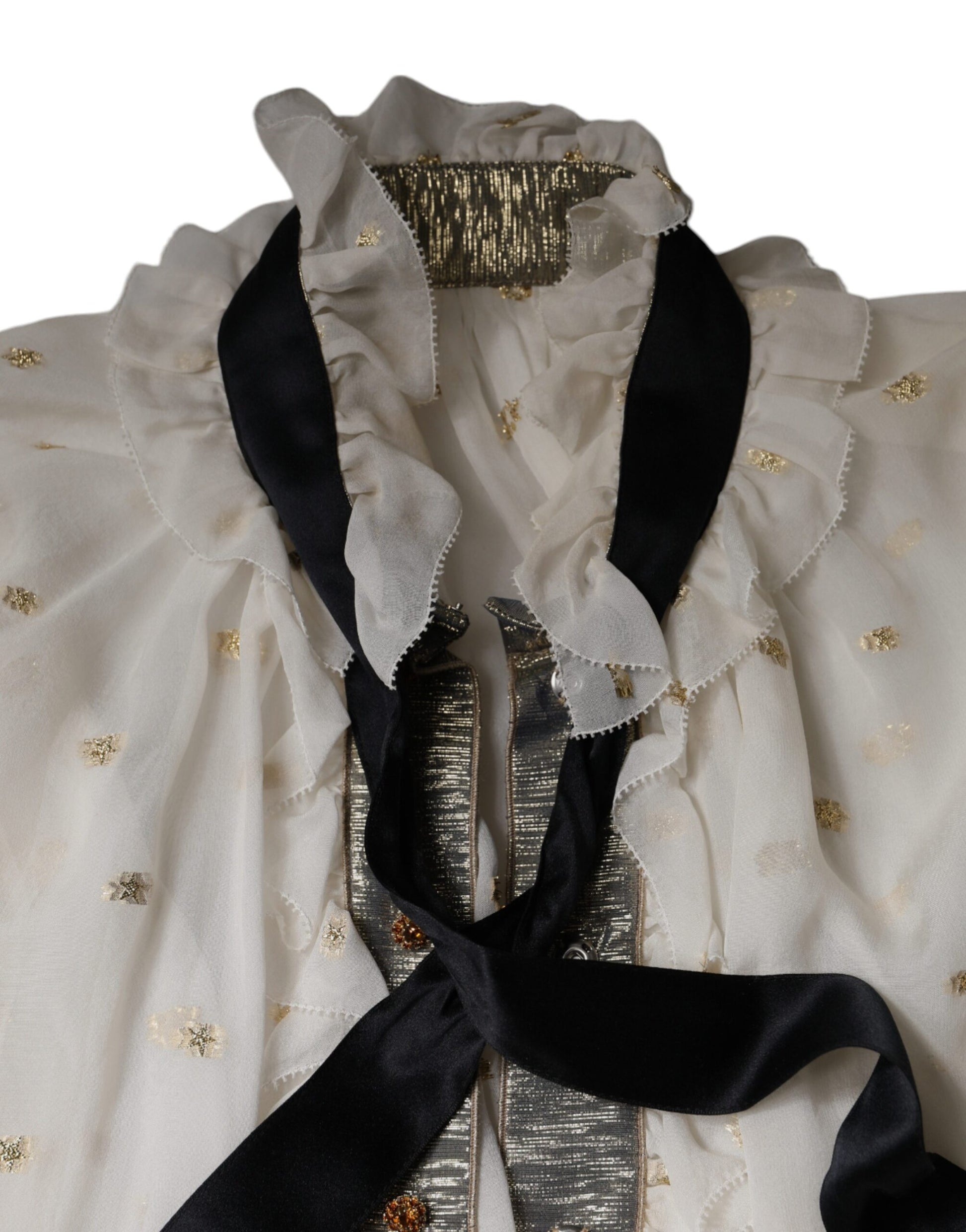 Dolce & Gabbana Off White Silk Blend Ascot Collar Blouse Top by Dolce & Gabbana