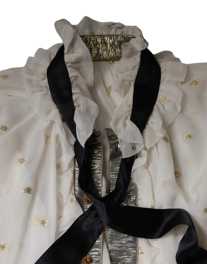 Dolce & Gabbana Off White Silk Blend Ascot Collar Blouse Top by Dolce & Gabbana