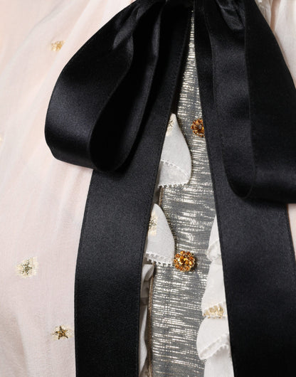 Dolce & Gabbana Off White Silk Blend Ascot Collar Blouse Top by Dolce & Gabbana