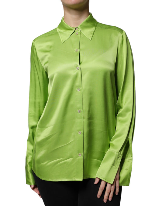 Patrizia Pepe Green Viscose Long Sleeves Collared Blouse Top by Patrizia Pepe