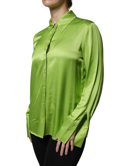 Patrizia Pepe Green Viscose Long Sleeves Collared Blouse Top by Patrizia Pepe