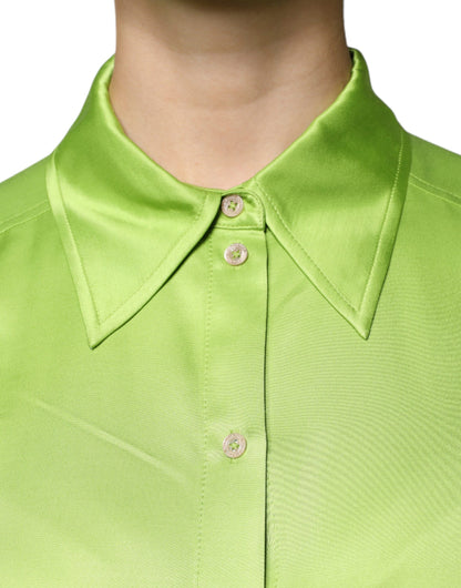 Patrizia Pepe Green Viscose Long Sleeves Collared Blouse Top by Patrizia Pepe