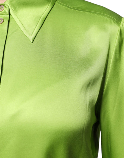 Patrizia Pepe Green Viscose Long Sleeves Collared Blouse Top by Patrizia Pepe