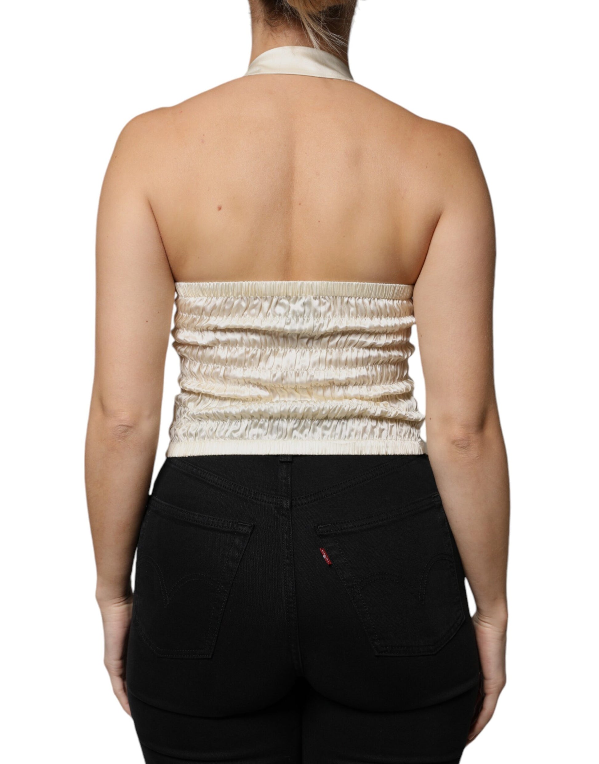 L'Autre Chose Off White Silk Sleeveless Buttoned Halter Top by L'Autre Chose