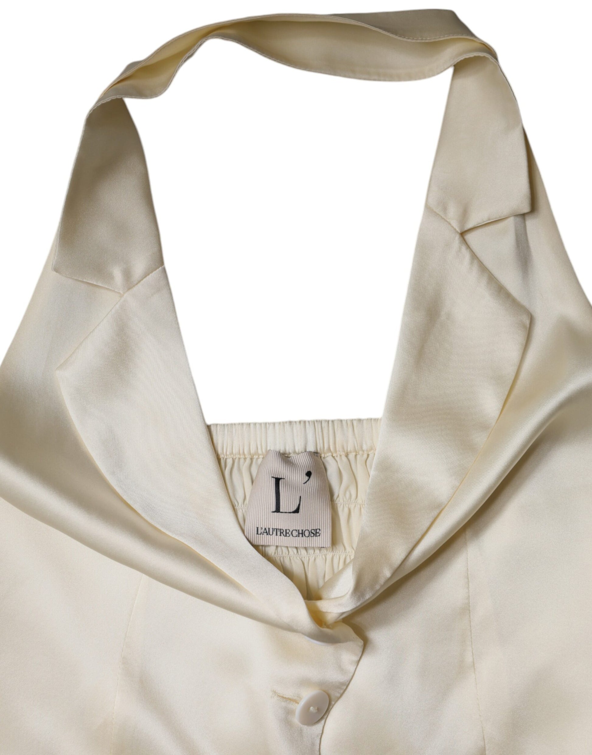L'Autre Chose Off White Silk Sleeveless Buttoned Halter Top by L'Autre Chose