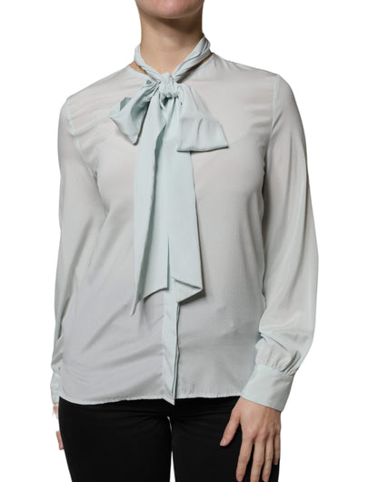 Ballantyne Light Blue Silk Ascot Collared Long Sleeves Top by Ballantyne