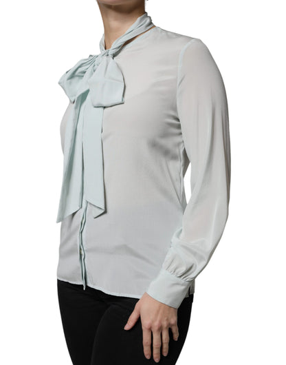 Ballantyne Light Blue Silk Ascot Collared Long Sleeves Top by Ballantyne