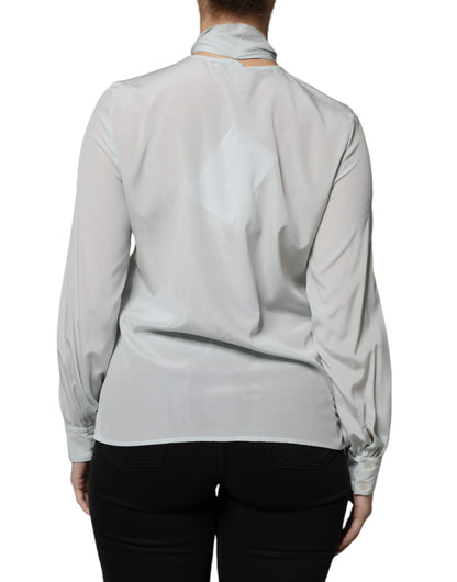 Ballantyne Light Blue Silk Ascot Collared Long Sleeves Top by Ballantyne