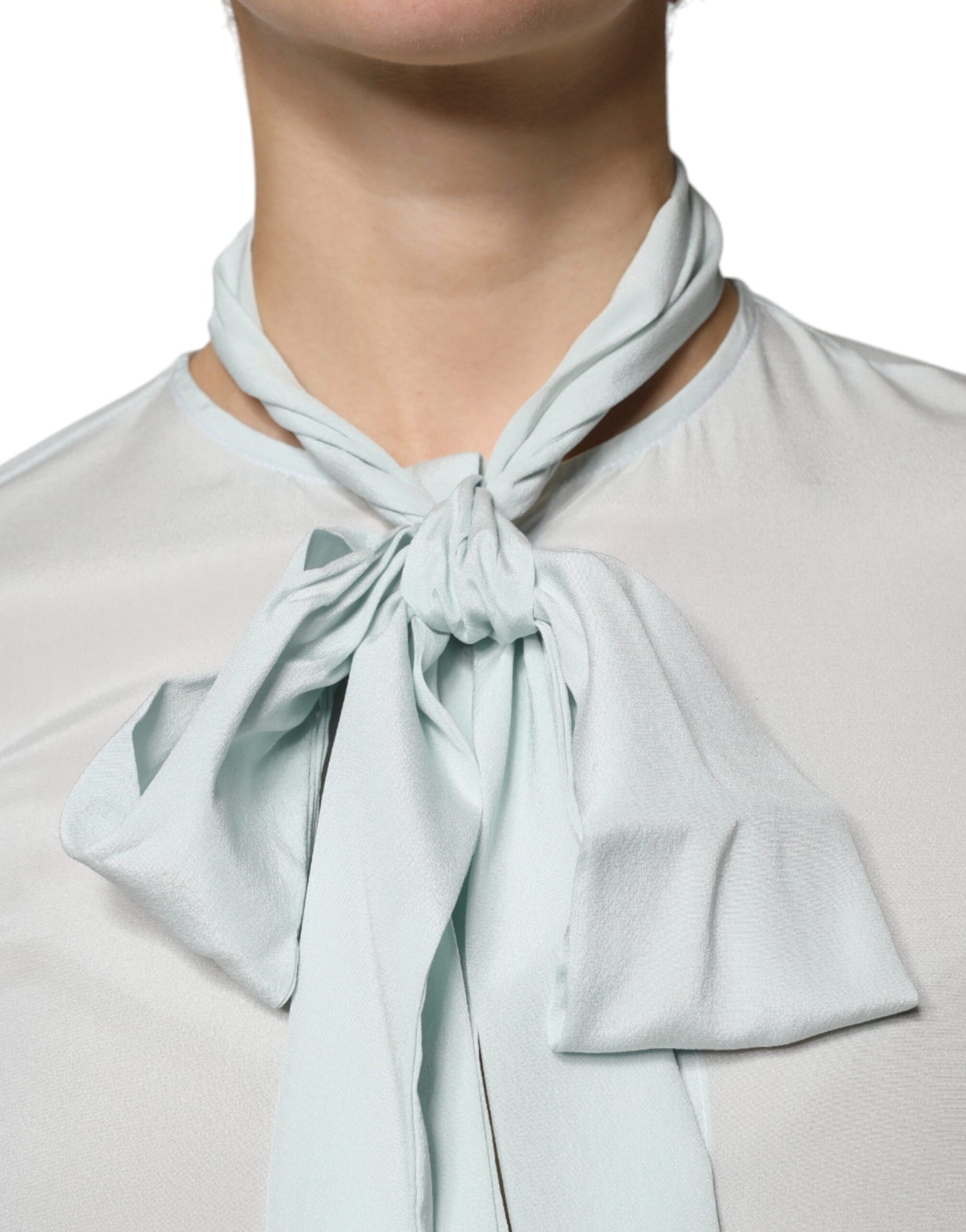 Ballantyne Light Blue Silk Ascot Collared Long Sleeves Top by Ballantyne