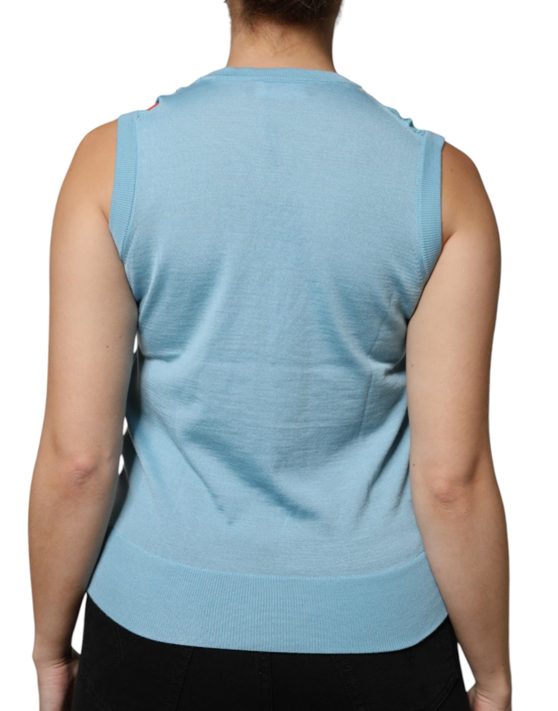 Dolce & Gabbana Blue Drawing Cashmere Sleeveless Tank Top by Dolce & Gabbana
