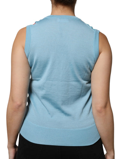 Dolce & Gabbana Blue Drawing Cashmere Sleeveless Tank Top by Dolce & Gabbana