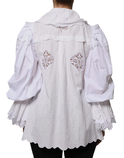 Dolce & Gabbana White Cotton Lace Trim Collared Blouse Top by Dolce & Gabbana