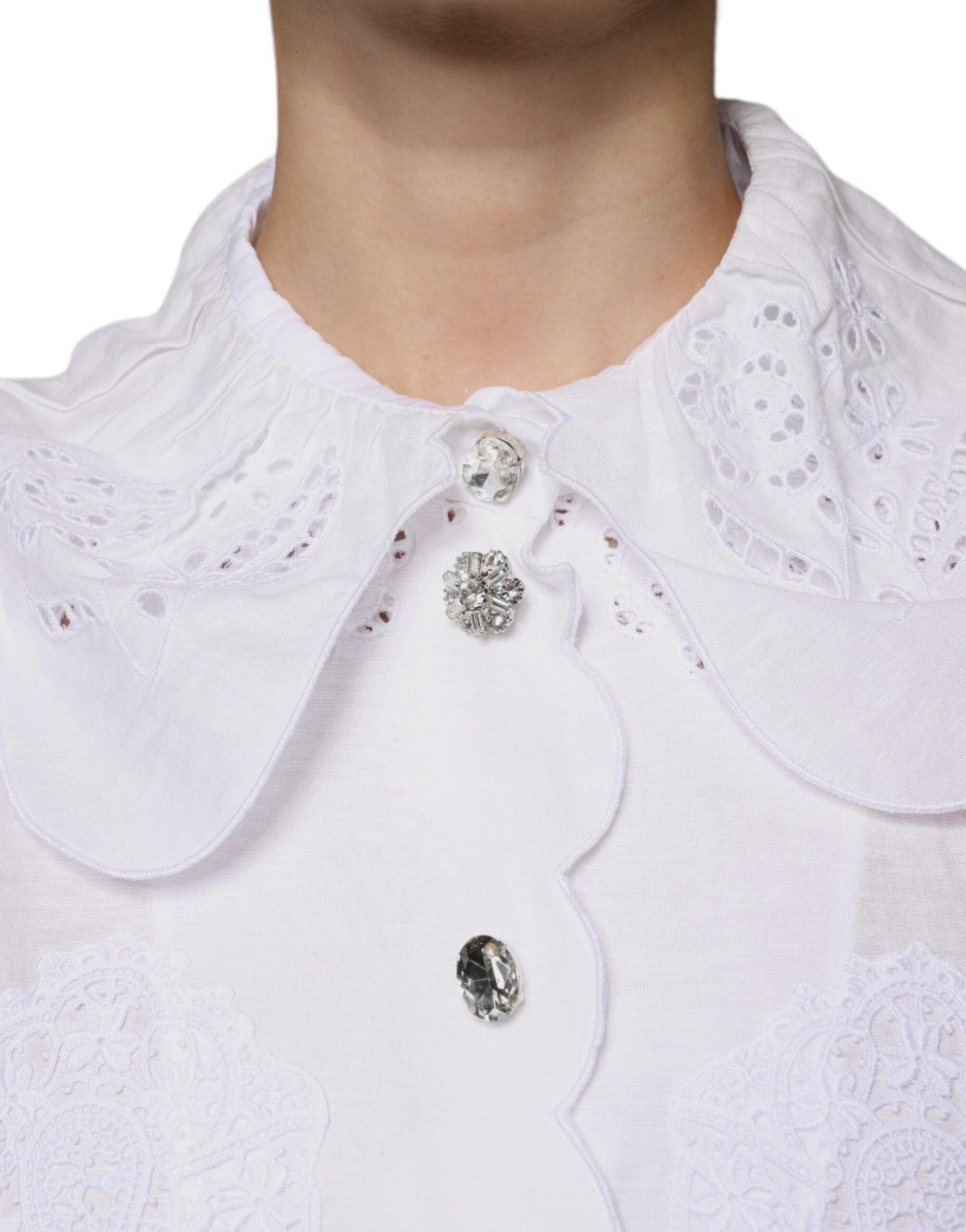Dolce & Gabbana White Cotton Lace Trim Collared Blouse Top by Dolce & Gabbana