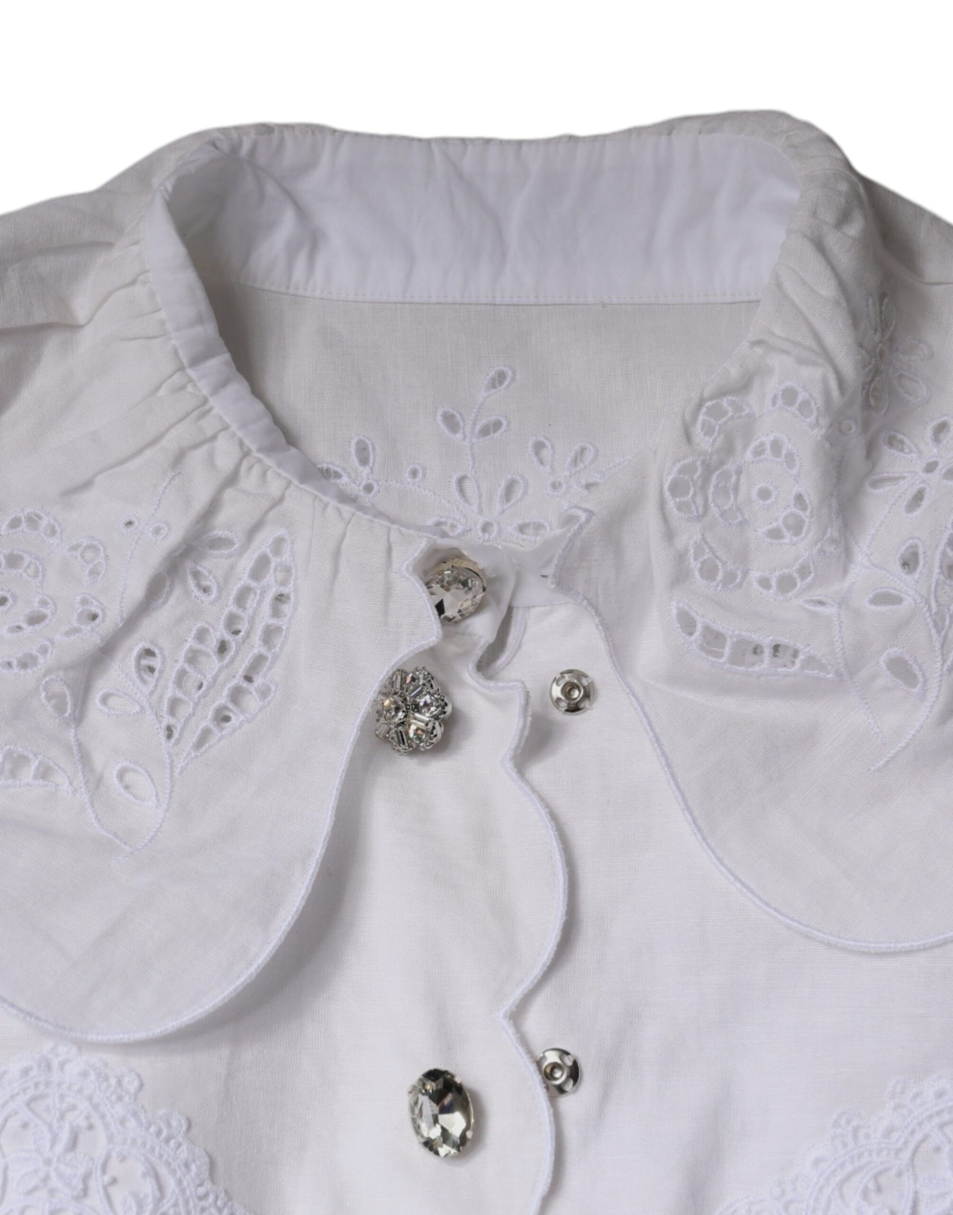 Dolce & Gabbana White Cotton Lace Trim Collared Blouse Top by Dolce & Gabbana