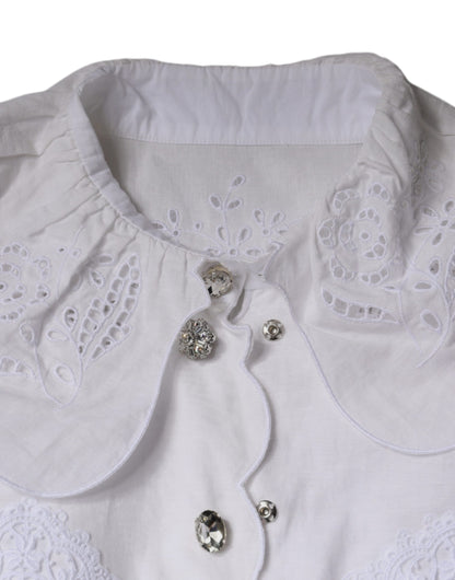Dolce & Gabbana White Cotton Lace Trim Collared Blouse Top by Dolce & Gabbana