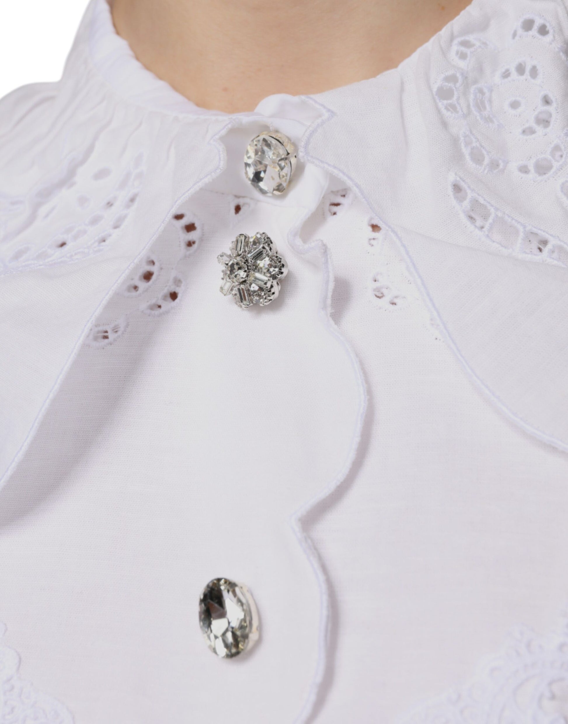 Dolce & Gabbana White Cotton Lace Trim Collared Blouse Top by Dolce & Gabbana