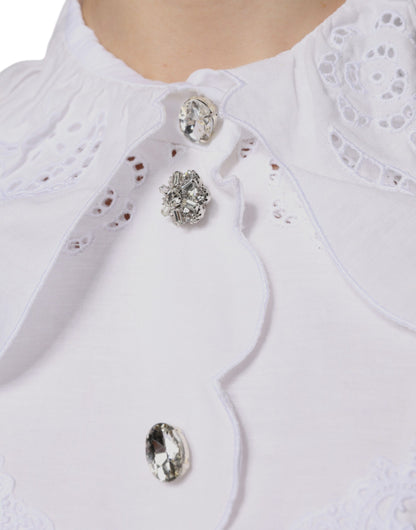 Dolce & Gabbana White Cotton Lace Trim Collared Blouse Top by Dolce & Gabbana