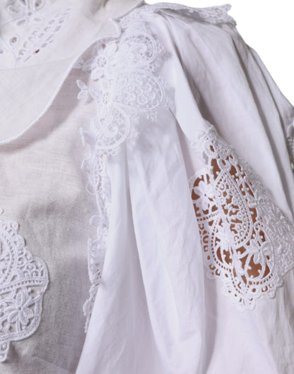 Dolce & Gabbana White Cotton Lace Trim Collared Blouse Top by Dolce & Gabbana