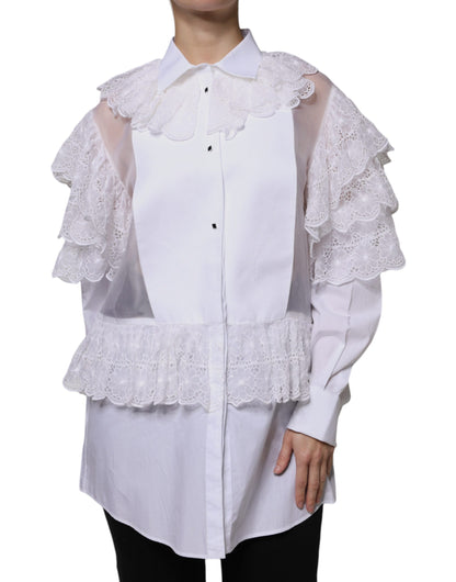 Dolce & Gabbana White Cotton Poplin Shirt Dress Blouse Top by Dolce & Gabbana