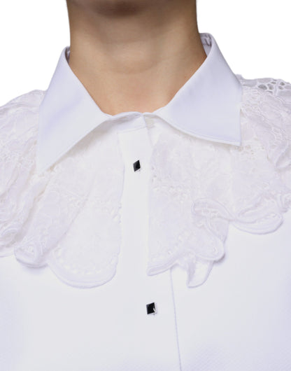 Dolce & Gabbana White Cotton Poplin Shirt Dress Blouse Top by Dolce & Gabbana