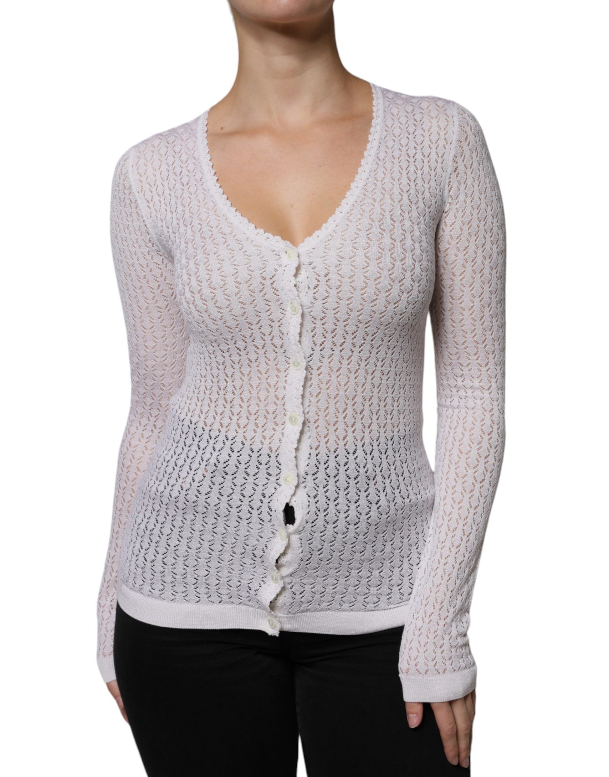 Dolce & Gabbana White Silk Button Down Cardigan Sweater by Dolce & Gabbana