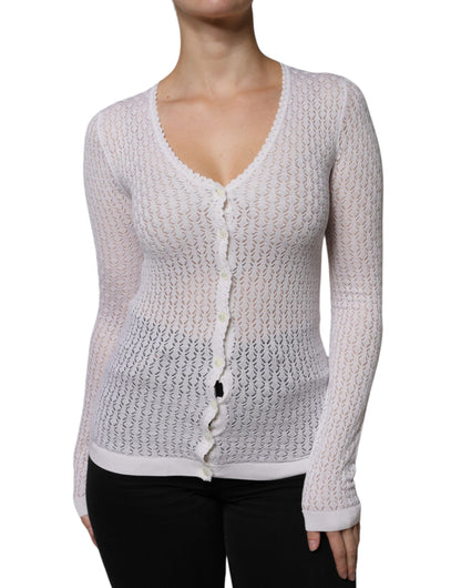 Dolce & Gabbana White Silk Button Down Cardigan Sweater by Dolce & Gabbana