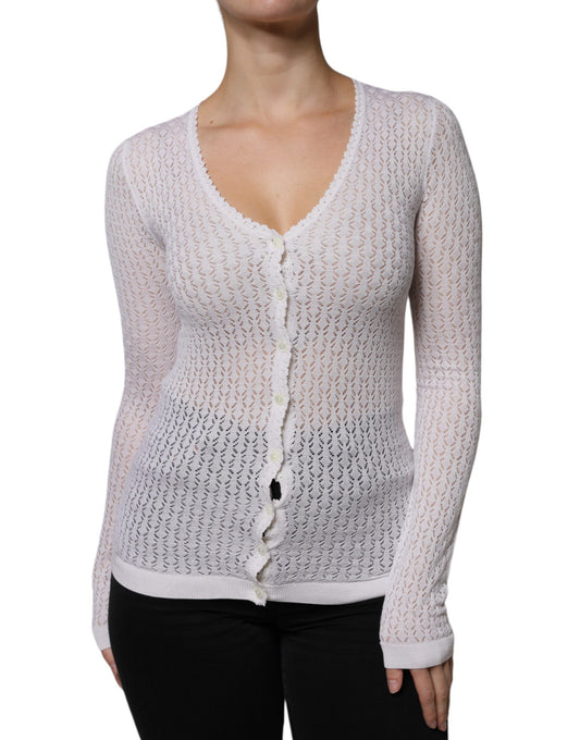 Dolce & Gabbana White Silk Button Down Cardigan Sweater by Dolce & Gabbana