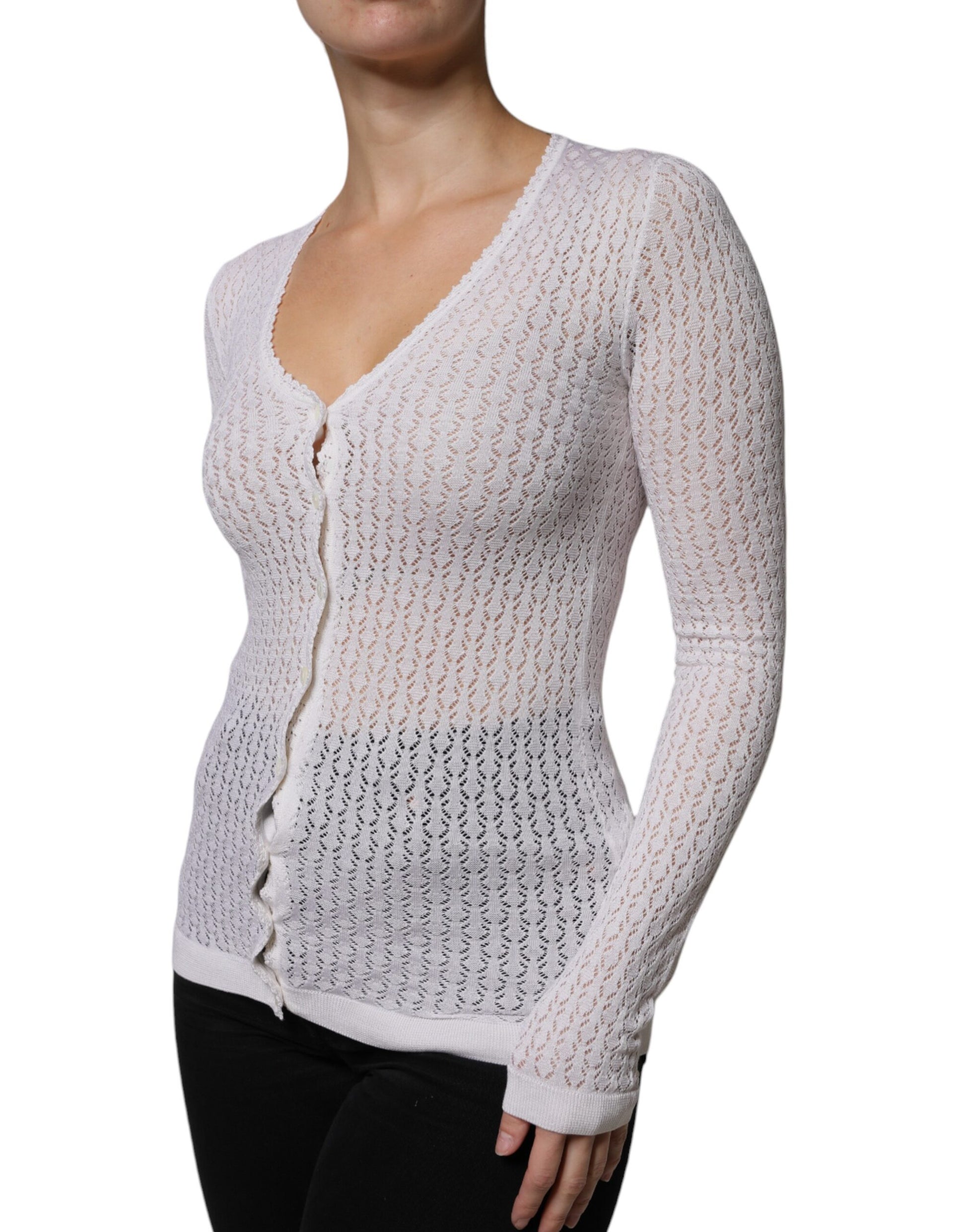 Dolce & Gabbana White Silk Button Down Cardigan Sweater by Dolce & Gabbana