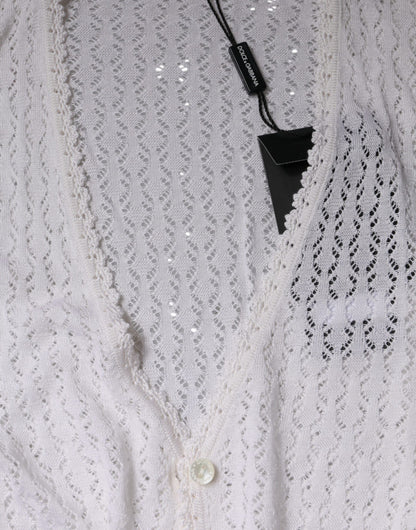 Dolce & Gabbana White Silk Button Down Cardigan Sweater by Dolce & Gabbana