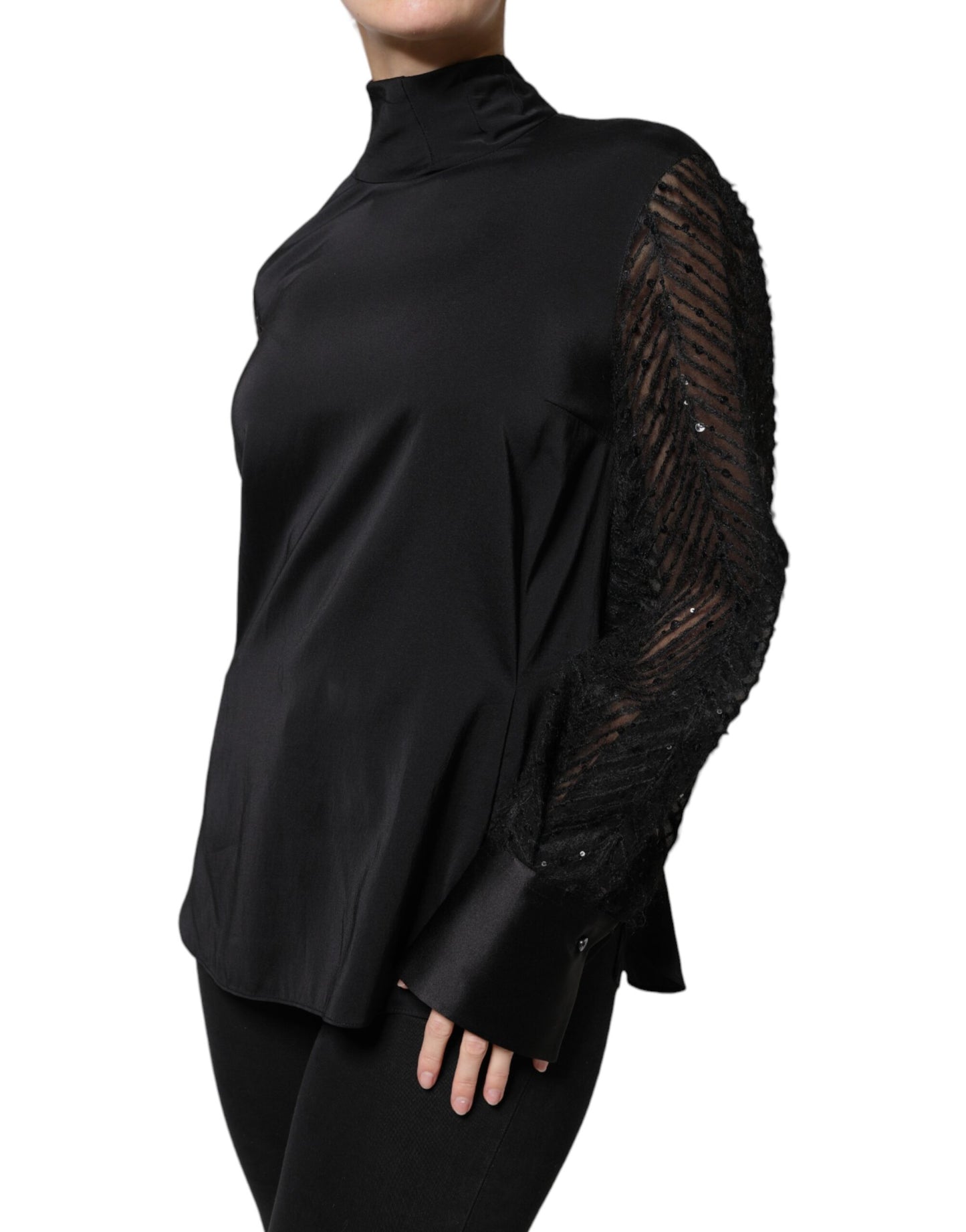 Brunello Cucinelli Black Silk Blend Long Sleeves Blouse Top by Brunello Cucinelli