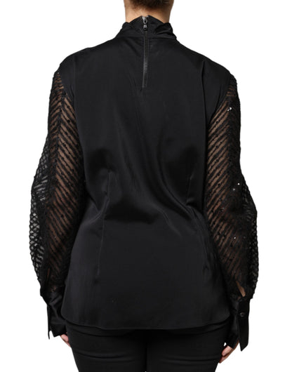Brunello Cucinelli Black Silk Blend Long Sleeves Blouse Top by Brunello Cucinelli