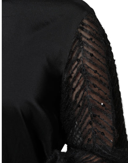 Brunello Cucinelli Black Silk Blend Long Sleeves Blouse Top by Brunello Cucinelli